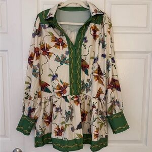 Floral Green and White Women's Dress